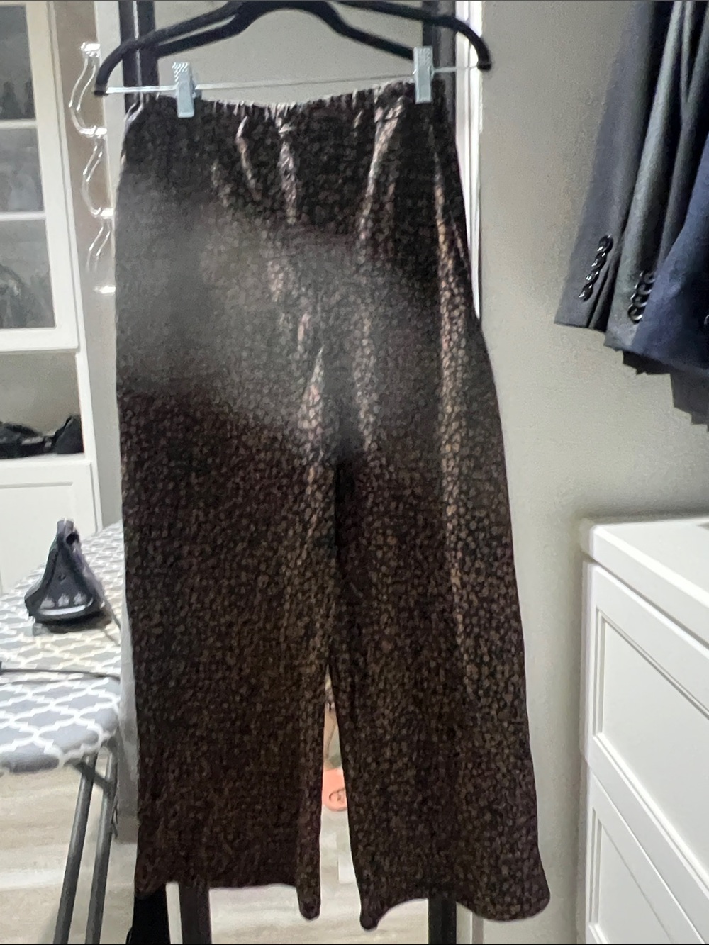 New Club Monaco brown w/ tiny floral Wide-Leg Pants pull on pants.linen,so cute